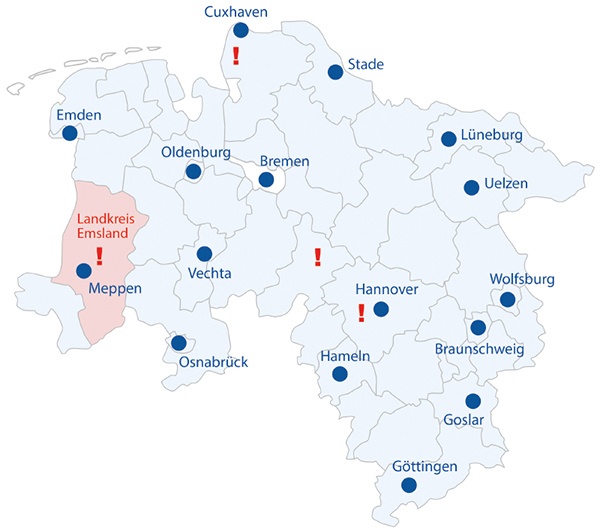 Karte von Niedersachsen mit FSME-Risikogebiet