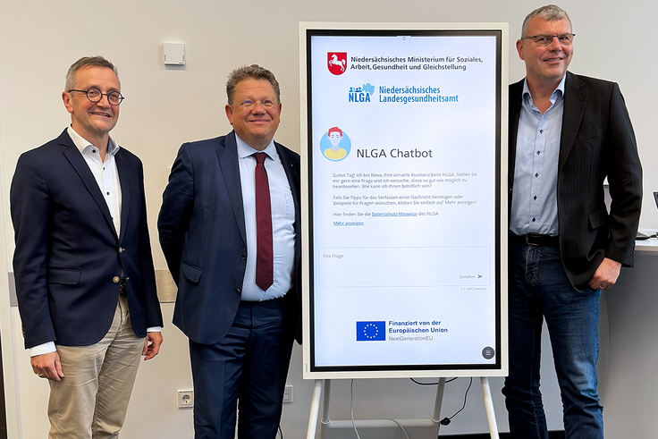 v.l. NLGA-Präsident Dr. Fabian Feil, Sozial- und Gesundheitsminister Dr. Andreas Philippi, NLGA-Abteilungsleiter Dr. Johannes Dreesman