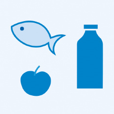 Fisch, Apfel, Milchflasche